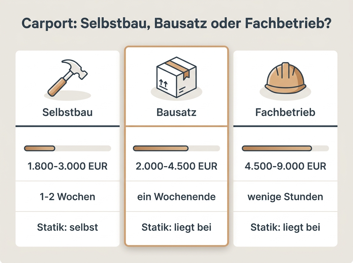Kostenvergleich Selbstbau Bausatz Fachbetrieb beim Carport