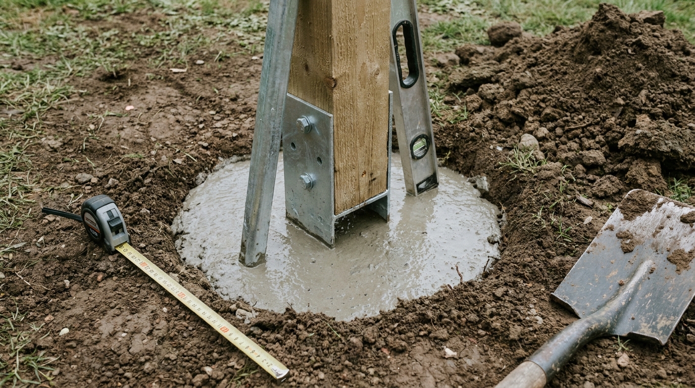 Punktfundament mit Pfostenträger für einen Carport